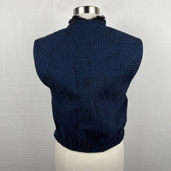 Maison Scotch Vest 6 Womens Blue Quilted Open Front Pockets Fringe Lined Cotton - Picture 3 of 9